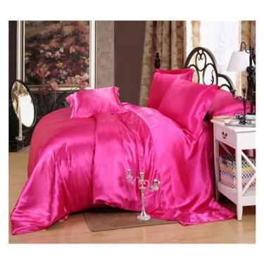 Imagem de Jogo de cama de cetim preto, lençol e fronhas, lençol de cama de luxo tamanho queen size, lençóis de cama (D 150 x 200 cm, 3 peças)