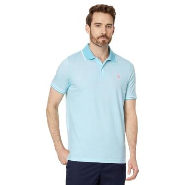 Imagem de U.S. Polo Assn. Camisa polo masculina de manga curta com gola texturizada, Horizon Blue, GG