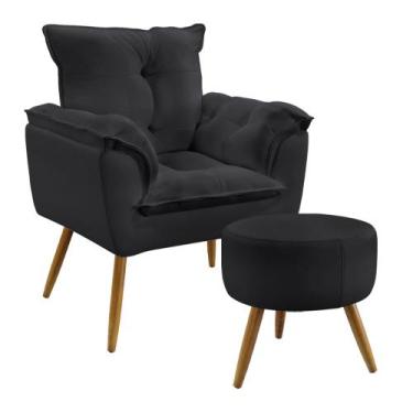 Imagem de Kit Poltrona Almofadada Decorativa Beta e Puff Solar N-022 Veludo Arad