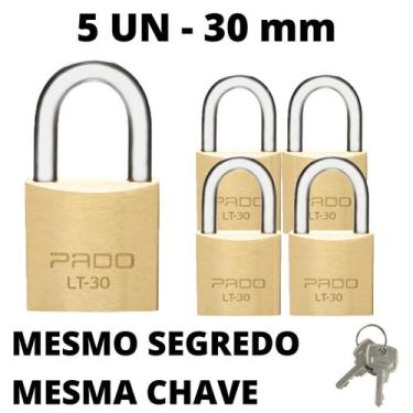Imagem de Kit 5 Cadeado Pado De 30mm Mesmo Segredo Iguais Mesma Chave