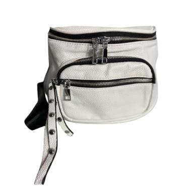 Imagem de Bolsa Pochete Feminina em Couro, Branca, 3 Compartimentos com Zíper, Alça Ajustável (Bronze)