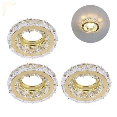 Imagem de Kit 3 Spot Embutir Cristal K9 Inox Dourado Redondo Mr16 - Acende A Luz
