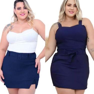 Imagem de Kit 2 Short Saia Moda Plus Size Cintura Alta Grande Verão - Bucci Bout