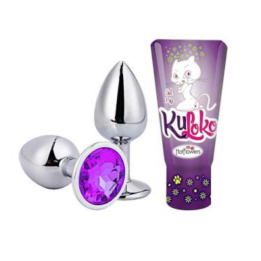 Imagem de Kit plug anal medio + anestesico dessensibilizante anal hot flowers, R