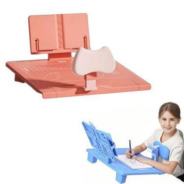 Imagem de chislim Corretor de postura sentado para crianças, quadro de escrita para estudantes com suporte de livros, altura ajustável, previne miopia, serve na maioria das mesas de estudo (rosa)