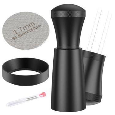 Imagem de KHZSPP Ferramenta de dosagem de café expresso de 54 mm, ferramenta de distribuição de agitador de café de aço inoxidável com funil de dosagem de tela de disco para máquinas de café expresso de 54 mm