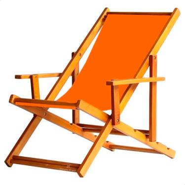 Imagem de Espreguiçadeira em Madeira Maciça para Piscina, Praia – Com Braço, Dobrável, Acabamento Envernizado (Laranja)