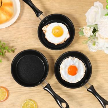 Imagem de DJAPWPX 3 frigideiras com alça, frigideira de ovo de ferro fundido, omelete antiaderente, máquina de panqueca fácil de usar, panela plana para tortilhas de crepes de fogão