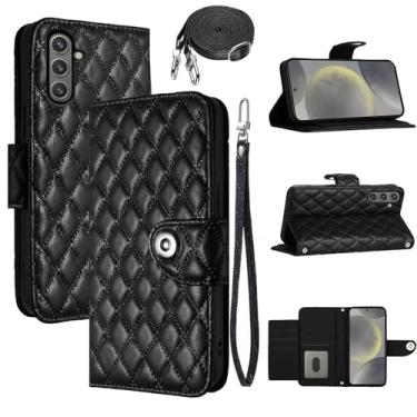Imagem de Dswteny Capa carteira para Samsung Galaxy S24/S25 5G com alça de pulso, alça de ombro, capa de celular flip de couro PU padrão Argyle para S 24 24S 25 25S G5 SM-S931U meninas mulheres preta