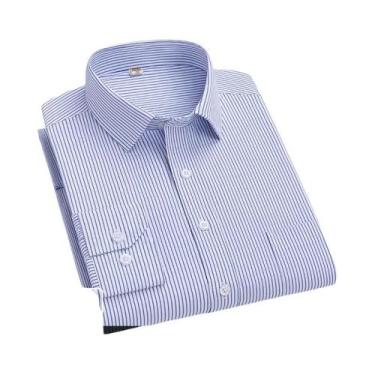 Imagem de Camisa Masculina de Negócios Listrada Branca - Manga Comprida 4XL - An