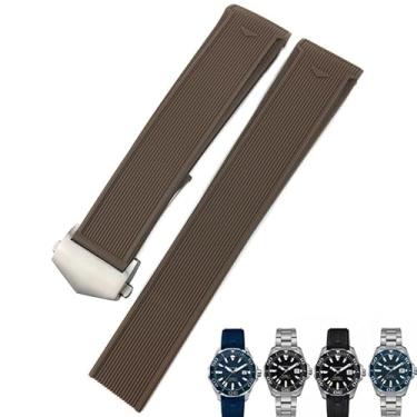Imagem de BDNJN Pulseira de borracha natural de 20 mm e 22 mm, adequada para TAG Watch Heuer Aquaracer 300 500, pulseira de silicone esportiva (prata marrom, 20 mm (mostrador de 41 mm))