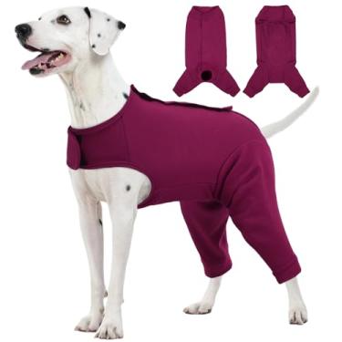 Imagem de Kuoser Traje de cirurgia para cães para pernas traseiras, manga de perna traseira de cachorro para parar de lamber, terno feminino de recuperação de esterilização para cães após a cirurgia, macacão