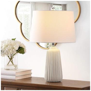 Imagem de Abajur Luminária de Mesa em Cerâmica, Estilo Moderno com 60 cm de Altura para Quarto, Sala de Estar e Escritório, 110V, Safavieh, Branca