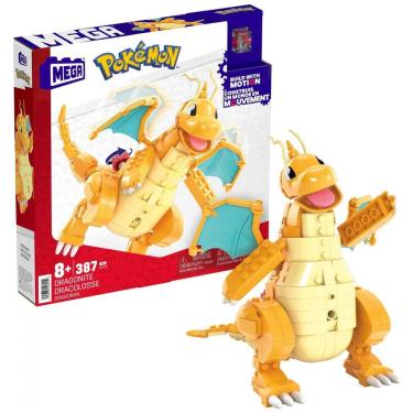 Imagem de Kit de blocos MEGA Pokémon Dragonite Mattel plástico articulado com movimento 387 peças altura 19 cm