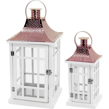 Imagem de Lanterna De Madeira Branco Tolstoy Decorativa Elegante 2pçs