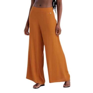 Imagem de Saída de Praia Calça Pantalona Feminina She Elegante Viscose, Laranja,