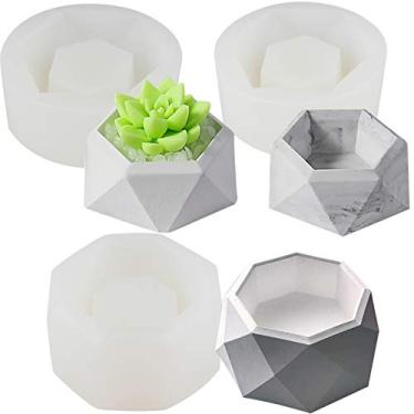 Imagem de Funshowcase Vaso de flores geométrico facetado moldes de silicone, 3 unidades para resina epóxi, argila, concreto, suculenta, vaso, cinzeiro, suporte de caneta, sabonete