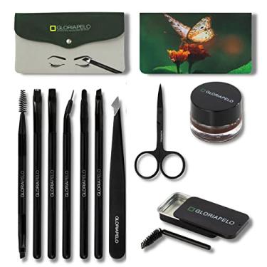 Imagem de GLORIAPELO Conjunto de pincéis de sobrancelha – Kit de ferramentas completo para cuidados de sobrancelha – Conjunto de maquiagem de 10 peças com ângulos precisos – Ferramentas fáceis de usar com bolsa – Cerdas sintéticas de limpeza rápida