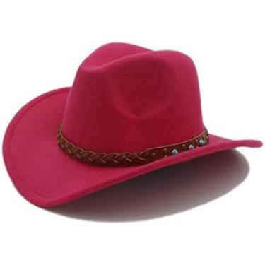 Imagem de Chapéus De Cowboy De Feltro Chapéu De Cowboy Ocidental Para Criança Aba Larga Trançado De Cowgirl Pulseira De Couro,Rosa,Um Tamanho,YUYANAIAI
