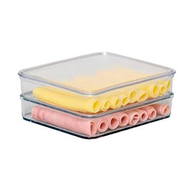 Imagem de Porta Frios Empilhável Plástico Transparente com Tampa Pote para Presunto e Queijo Duplo Cinquetti