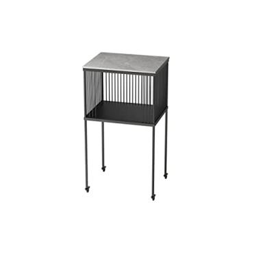 Imagem de Mesa lateral quadrada de ardósia mesa lateral escritório sala de estar mesa de centro removível moldura de metal quarto mesa de cabeceira rack de armazenamento duplo mesa de canto de ângulo estreito mesa de centro para sala de estar (cor: B)