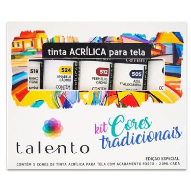 Imagem de Tinta Acrílica Para Tela Talento, 5 Cores de 20ml, Tons Tradicionais, Acabamento Fosco