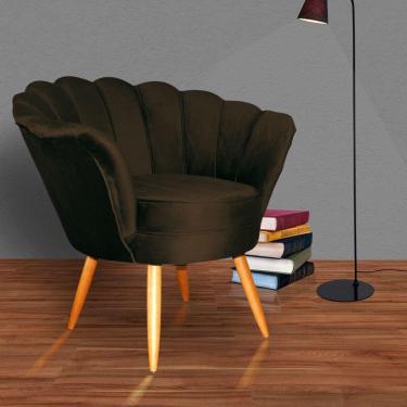 Imagem de Poltrona Decorativa Estofada Para Quarto Closet Pétala Veludo Marrom - LM DECOR