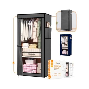 Imagem de Guarda Roupa Dobrável Armário Organizador Portátil Grande (Cinza - Solteiro)