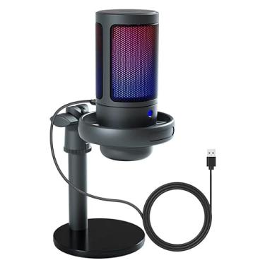 Imagem de Microfone de Metal Condensador com Luzes RGB, Gravação Streaming Profissional, Desktop Podcast, Microfone USB para PC, Computador, Laptop