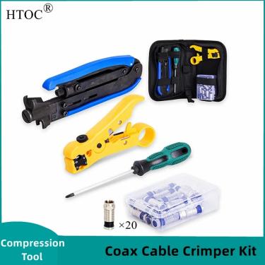 Imagem de Htoc cabo coaxial crimper kit ferramenta de compressão ajustável rg6 rg59 rg11 75-5 75-7 cabo