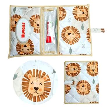 Imagem de Porta Fraldas Lenço Umidecido Pomada Portátil Para Bebê Menina Menino (Leãozinho)