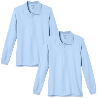 Imagem de Andrew Scott Kids| Camisetas polo piqué de manga comprida para meninos | Camisas polo de uniforme escolar | Pacotes múltiplos, Pacote com 2 meninas - azul celeste, P