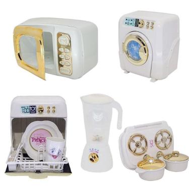 Imagem de Kit Princesa Cozinha Eletro Louça Panela Fogão Máquina 12Pç