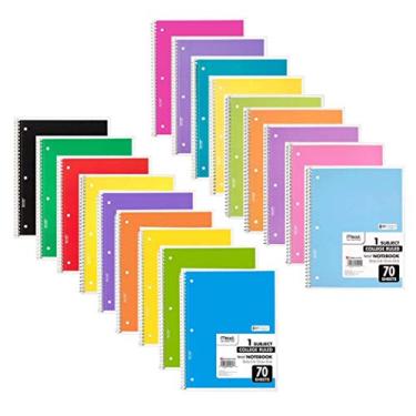 Imagem de Caderno em espiral Mead, pacote com 18 cores diferentes, cadernos em espiral com pasteis de 1 matéria, cadernos escolares fofos, 70 páginas