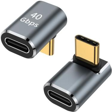 Imagem de AuviPal Adaptador USB C 90 graus (pacote com 2), conector USB C macho para fêmea em forma de L para Steam Deck, ROG Ally, MacBook, tablet, telefone e mais - cinza espacial