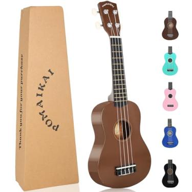 Imagem de POMAIKAI Ukulele de madeira soprano para iniciantes Ukelele Guitarra Havaí 53 cm para iniciantes e estudantes (marrom)