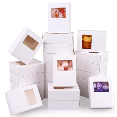 Imagem de PINKXHY 100 peças mini caixa de papel kraft com janela quadrada caixas de embalagem de sabão caixa de presente de papelão artesanal para doces de confeitaria caseiro, 3,5 x 2,6 x 1,2 polegadas