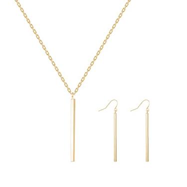 Imagem de Colares longos de ouro para mulheres na moda colares longos em camadas com corrente deslizante conjunto de brincos e colares de ouro para joias de casamento barra de ouro Y colar Lariat de verão