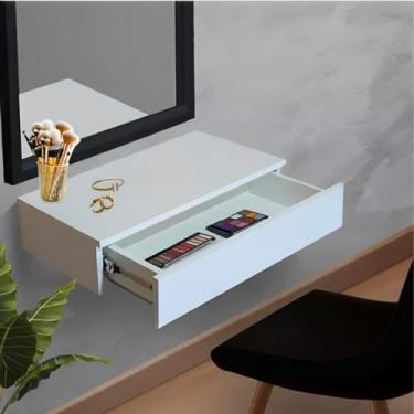 Imagem de Penteadeira Camarim Bancada Com Gaveta Suspensa De Parede Porta Joias E Maquiagem Mesa Escrivaninha Pequena Para Cabeceira Quarto Menina Cor Branca