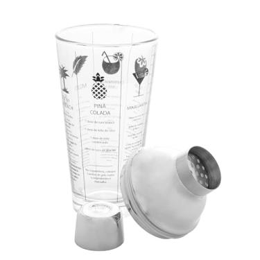 Imagem de LYOR - Coqueteleira de Vidro 420ml Coimbra com Tampa de Aço Inox, Réguas de Medições e Receitas Inclusas para Margarita, Blood Mary, Piña Colada e outras.