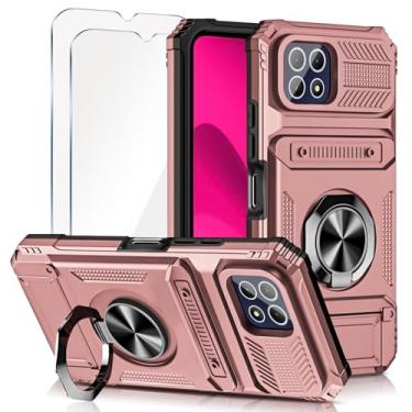 Imagem de Lokyoo Capa T-Mobile REVVL 7 5G, pacote com 2 protetores de tela de vidro temperado, [com suporte para cartão], suporte com suporte magnético para carro, capa protetora de camada dupla para celular
