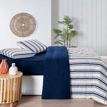 Imagem de Edredom Dupla Face - Malha 100% Algodão de Alta Costura - Premium - Fio 30/1 135 g/m² (Marinho, Super king (2,80m x 2,40m))