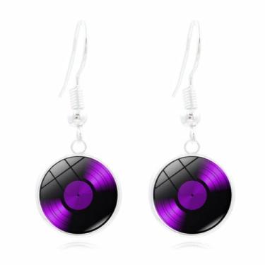 Imagem de Brincos de disco de vinil, vintage, retrô, preto, tocador, DJ, música, metal, fonógrafo, grande, círculo, leve, brincos pendentes para mulheres, adolescentes e meninas dos anos 80, estilo punk, rock,