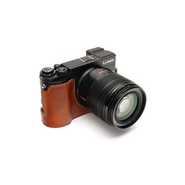 Imagem de Capa para câmera Lumix DC-GX9, capa BolinUS feita à mão de couro genuíno para meia câmera Panasonic Lumix DC-GX9 GX9 versão com abertura inferior + alça de mão - marrom vulcânico