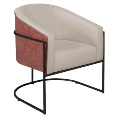 Imagem de Poltrona Luiza Base de Ferro Preto Corano Nozes e Linho Bege - AM Decor