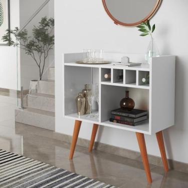 Imagem de Aparador Buffet Bar Retro RUBI Com Adega/Suporte Pés Palito - Branco -