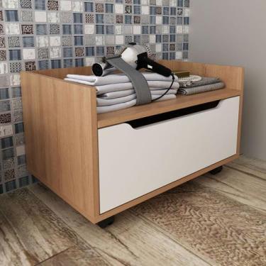 Imagem de Armário de Banheiro 1 Gaveta com Rodízio Bn3647 Amêndoa/Branco - Tecno