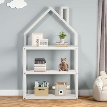 Imagem de Estante Multiuso Infantil Branco 3 Prateleiras Madeira Montessori Leni
