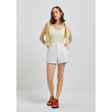 Imagem de Shorts Básico Feminino Mom Cintura Alta Em Sarja - Hering, 044, Off wh