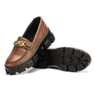 Imagem de Mocassim Feminino Solado Tratorado com Correntes Luxuoso Tendência da 